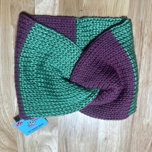 Handmade Green and Purple Knitted Earwarmer